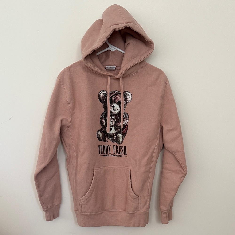 Teddy Fresh Unisex Blush Hoodie with Bear Design Sz small Kangaroo pocket